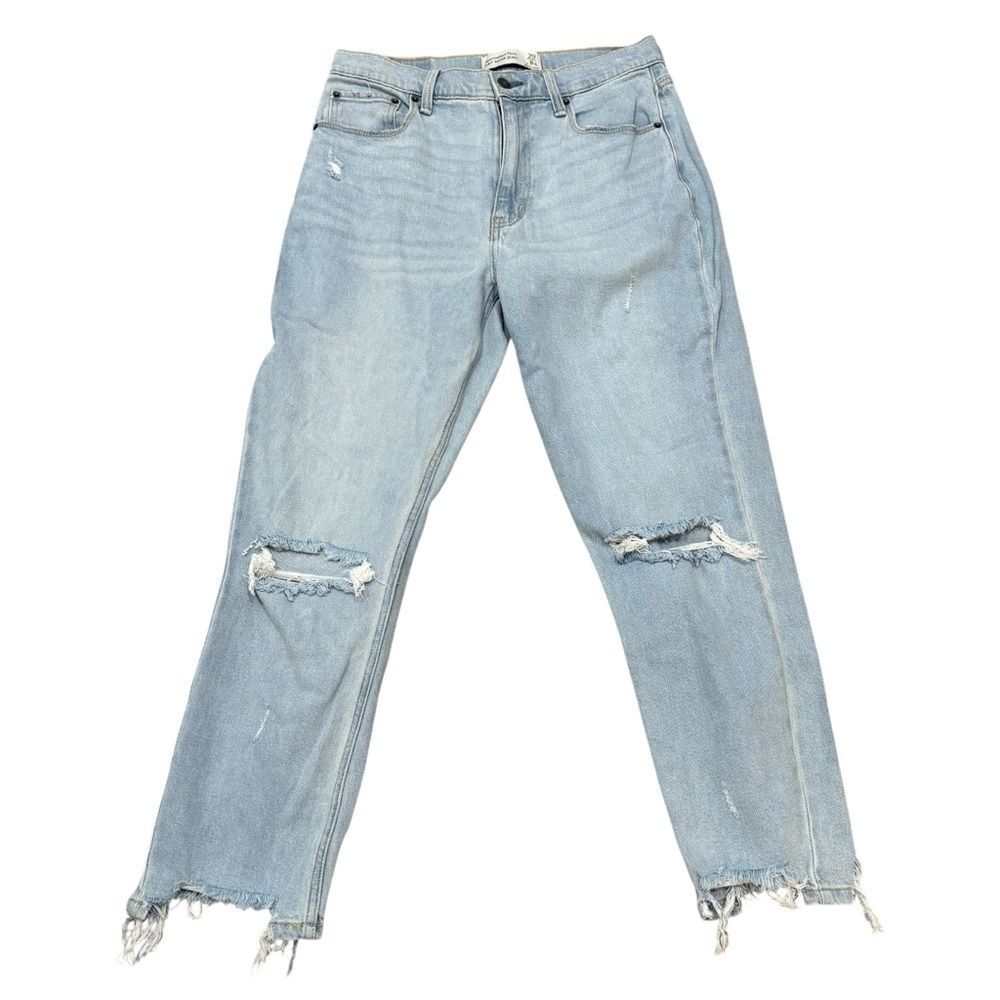 Abercrombie & Fitch Light Blue Distressed Straight-Leg Jeans